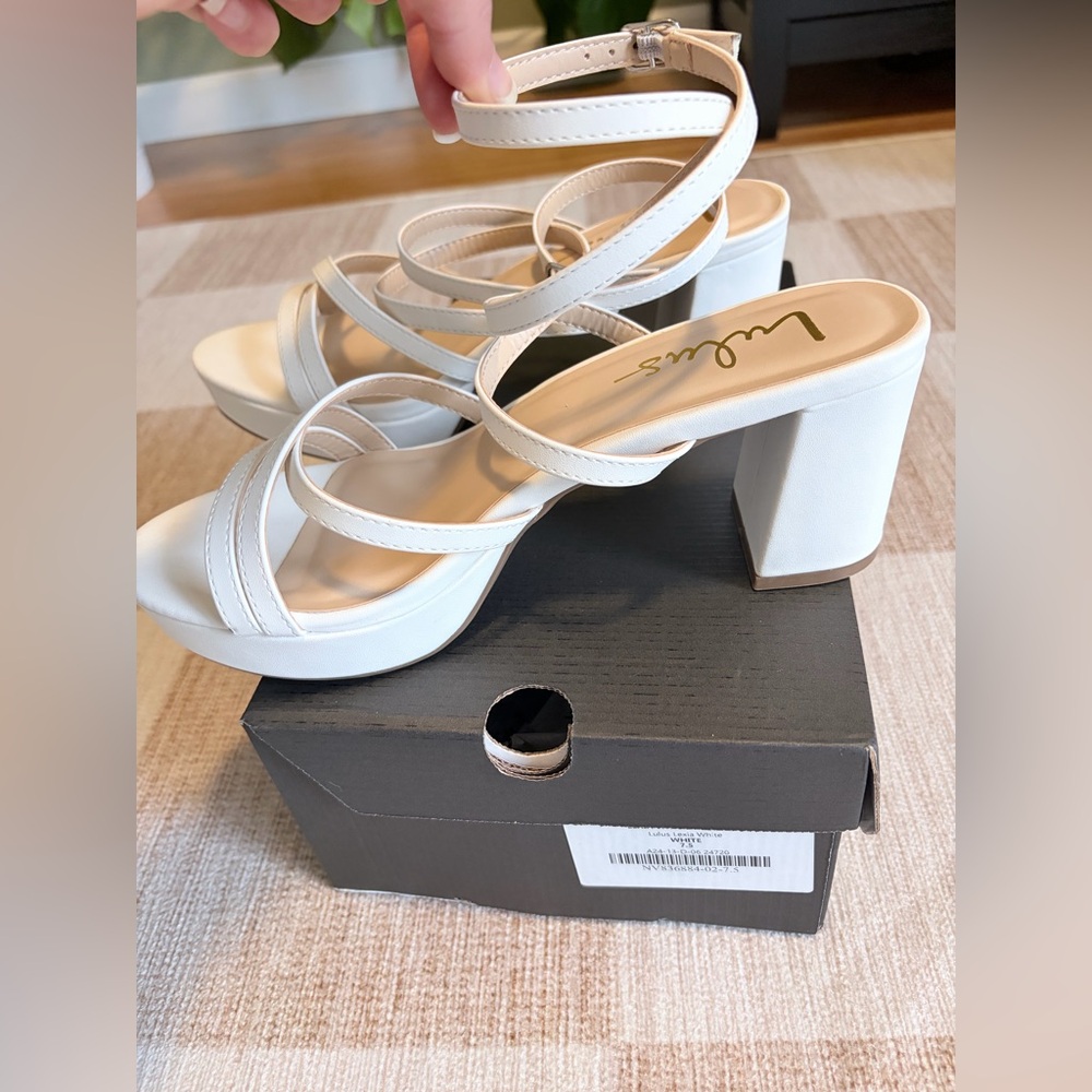 Lulu's White Multi-Strap Block Heels - Picture 6 of 10